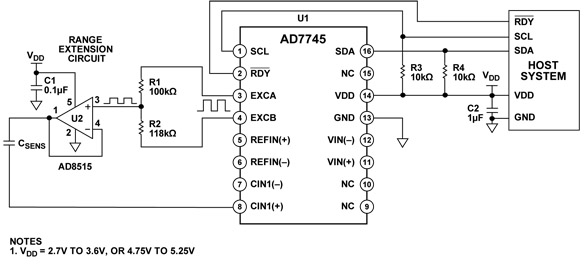 AD7745 capacitive input range AD7745 capacitive input range extension circuit
